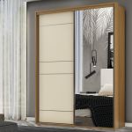 Guarda Roupa Solteiro MDF 2 Portas 1 com Espelho 170 cm Qualitá Belmax Freijó/Off White