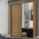 Guarda Roupa Solteiro MDF 2 Portas 1 com Espelho 170 cm Qualitá Belmax :Freijó