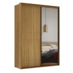 Guarda Roupa Solteiro MDF 2 Portas 1 com Espelho 170 cm Qualitá Belmax :Freijó
