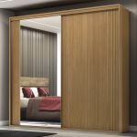 Guarda Roupa Casal 2 Portas MDF Ripado com Espelho Imperium Belmax Freijó