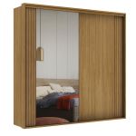 Guarda Roupa Casal 2 Portas MDF Ripado com Espelho Imperium Belmax Freijó