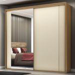 Guarda Roupa Casal 2 Portas MDF Ripado com Espelho Imperium Belmax Freijó/Off White