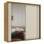 Guarda Roupa Casal 2 Portas MDF Ripado com Espelho Imperium Belmax Freijó/Off White