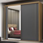 Guarda Roupa Casal 2 Portas MDF Ripado com Espelho Imperium Belmax Freijó/Titânio