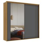Guarda Roupa Casal 2 Portas MDF Ripado com Espelho Imperium Belmax Freijó/Titânio