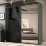 Guarda Roupa Ripado com Espelho MDF 2 Portas  2,07m Autes Belmax Titânio/Preto