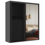 Guarda Roupa Ripado com Espelho MDF 2 Portas  2,07m Autes Belmax Titânio/Preto