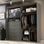 Guarda Roupa Ripado com Espelho MDF 2 Portas  2,07m Autes Belmax Titânio/Preto