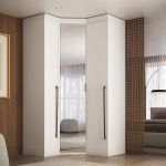 Guarda Roupa de Canto Obliquo Espelho 3 Portas MDF Lotus Belmax Branco
