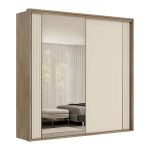 Guarda Roupa Casal 2 Portas2,42m Ripado com Espelho Imperium Belmax Carvalho/Off White