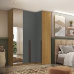 Guarda Roupa de Canto Reto 4 Portas Espelho Altezza Trend Belmax Freijó/Titânio