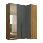 Guarda Roupa de Canto Reto 4 Portas Espelho Altezza Trend Belmax Freijó/Titânio