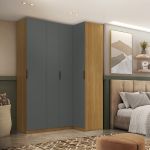 Guarda Roupa Canto Reto 4 Portas MDF Altezza Clean Belmax Freijó/Titânio