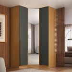 Guarda Roupa de Canto Obliquo Espelho 3 Portas MDF Altezza Trend Belmax Freijó/Titânio
