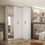 Guarda Roupa de Canto Reto 4 Portas Espelho Altezza Clean Belmax Branco