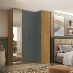 Guarda Roupa de Canto Reto 4 Portas Espelho Altezza Clean Belmax Freijó/Titânio