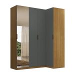 Guarda Roupa de Canto Reto 4 Portas Espelho Altezza Clean Belmax Freijó/Titânio