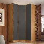 Guarda Roupa de Canto Obliquo 3 Portas MDF Altezza Clean Belmax Freijó/Titânio