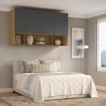 Módulo Aéreo para Cama de Casal MDF Altezza Clean Belmax Freijó/Titânio