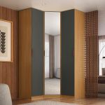 Guarda Roupa de Canto Obliquo Espelho 3 Portas MDF Altezza Clean Belmax Freijó/Titânio