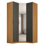 Guarda Roupa de Canto Obliquo Espelho 3 Portas MDF Altezza Clean Belmax Freijó/Titânio