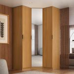 Guarda Roupa de Canto Obliquo Espelho 3 Portas MDF Altezza Clean Belmax Freijó