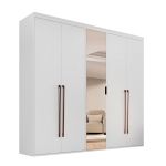 Guarda Roupa Casal 5 Portas MDF com Espelho Lotus 1,85m Belmax Branco