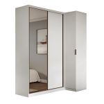 Guarda Roupa de Canto Porta de Correr 3 Portas com EspelhoMDF Altezza Clean Belmax Branco