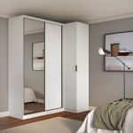 Guarda Roupa de Canto Porta de Correr 3 Portas com EspelhoMDF Altezza Clean Belmax Branco
