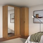 Guarda Roupa de Canto Porta de Correr 3 Portas com Espelho MDF Altezza Clean Belmax Freijó