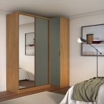 Guarda Roupa de Canto Porta de Correr 3 Portas com Espelho MDF Altezza Clean Belmax Freijó/Titânio