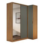 Guarda Roupa de Canto Porta de Correr 3 Portas com Espelho MDF Altezza Clean Belmax Freijó/Titânio