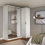 Guarda Roupa de Canto Porta de Correr 3 Portas 2 Espelhos Altezza Clean Belmax Branco