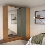 Guarda Roupa de Canto Porta de Correr 3 Portas 2 Espelhos Altezza  Clean Belmax Freijó/Titânio