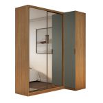 Guarda Roupa de Canto Porta de Correr 3 Portas 2 Espelhos Altezza  Clean Belmax Freijó/Titânio