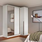 Guarda Roupa de Canto Porta de Correr com Espelho 3 Portas MDF Altezza Trend Belmax Branco