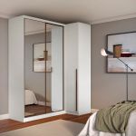 Guarda Roupa de Canto Porta de Correr 3 Portas 2 Espelhos MDF Altezza Trend Belmax Branco