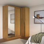 Guarda Roupa de Canto Porta de Correr com Espelho 3 Portas MDF Altezza Trend Belmax Freijó