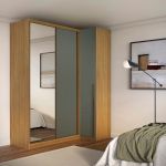 Guarda Roupa de Canto Porta de Correr com Espelho 3 Portas MDF Altezza Trend Belmax Freijó/Titânio