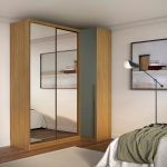 Guarda Roupa de Canto Porta de Correr 3 Portas 2 Espelhos MDF Altezza Trend Belmax Freijó/Titânio