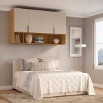 Módulo Aéreo para Cama de Casal MDF Altezza Clean Belmax Freijó/Off White
