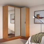 Guarda Roupa de Canto Porta de Correr com Espelho 3 Portas MDF Altezza Clean Belmax Freijó/Off White