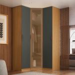 Guarda Roupa de Canto Obliquo Reflecta 3 Portas MDF Altezza Clean Belmax Freijó/Titânio
