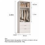 Guarda Roupa Modular 2 Portas 3 Gavetas 90cm Altezza Clean Belmax Branco