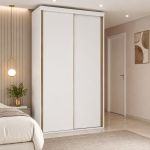 Guarda Roupa Solteiro 2 Portas de Correr MDF 138 cm Lotus Belmax Branco