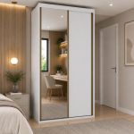 Guarda Roupa Solteiro 2 Portas 1 Espelho 1,38m Lotus Belmax Branco