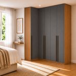 Guarda Roupa Canto Reto 5 Portas MDF Altezza Trend Belmax Freijó/Titânio