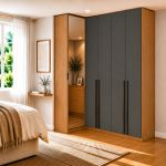Guarda Roupa de Canto Reto 5 Portas Espelho Altezza Trend Belmax Freijó/Titânio
