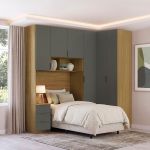 Quarto Modulado Solteiro 4 Peças Altezza Clean Belmax Freijó/Titânio