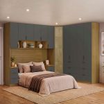 Quarto Modulado Queen 6 Peças Altezza Clean Belmax Freijó/Titânio